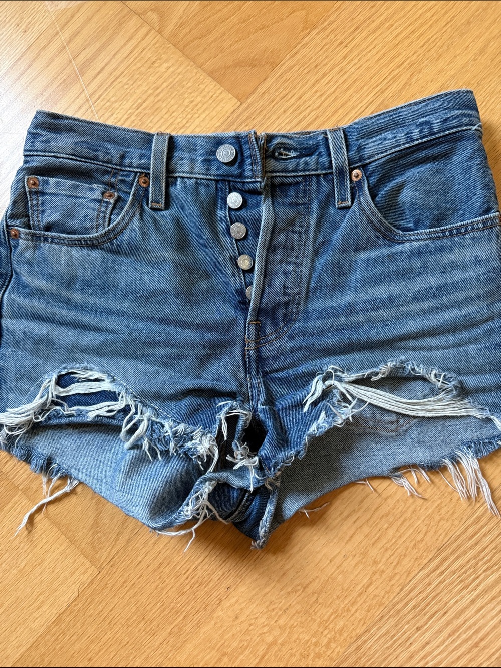 Levi's Distressed Blue Denim Cutoff Shorts